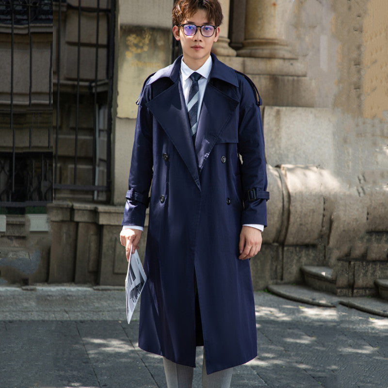 Men's Elegant Long Trench Coat with Tie Belt and Back Yoke Mune Fashion