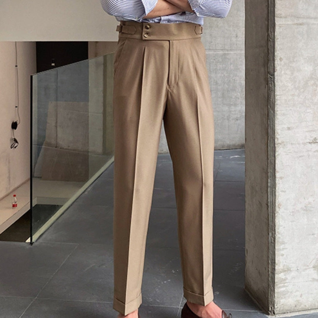Men's Elegant Cropped Trousers with Pleats
