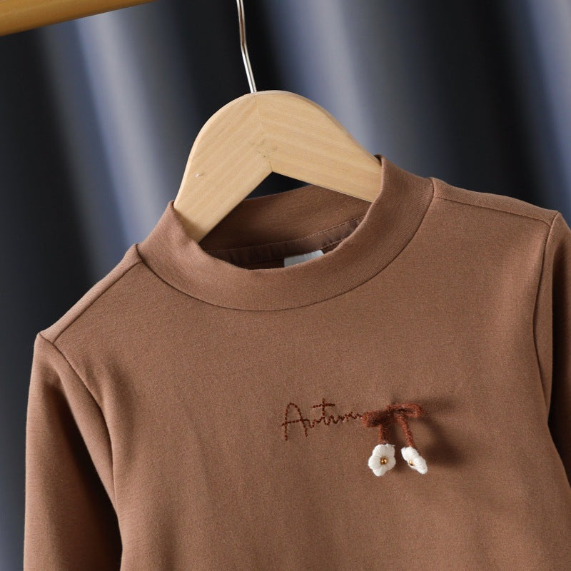 Girls Long Sleeve Shirt with Elegant Stand Collar and Intricate Embroidery Mune Fashion