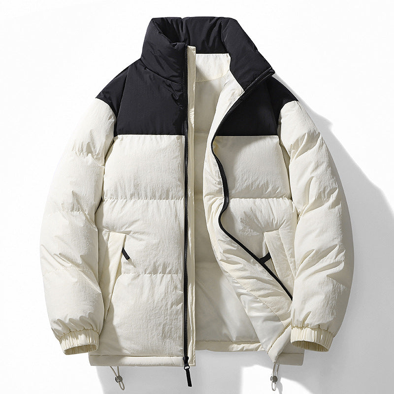 Men's Padded Quilted Jacket with High Collar, Drawstring Hem and Contrast Panel Mune Fashion