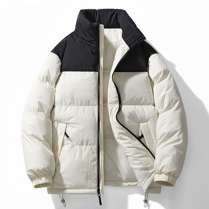 Men's Padded Quilted Jacket with High Collar, Drawstring Hem and Contrast Panel Mune Fashion