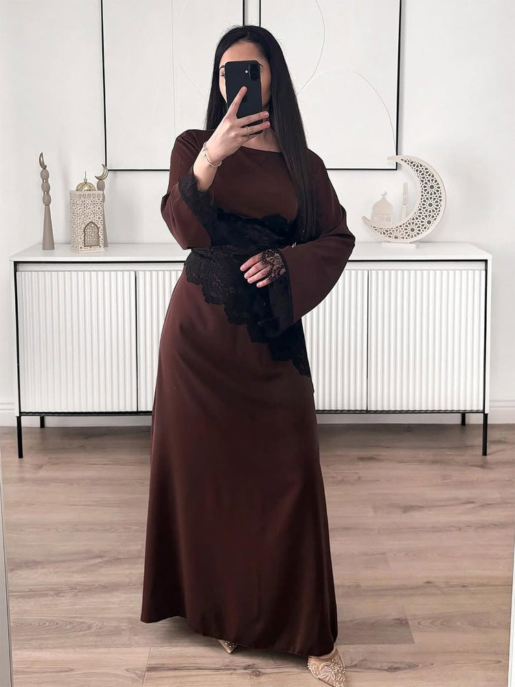 Women's Layered Look Lace Tunic with Ties and Asymmetrical Hem Mune Fashion
