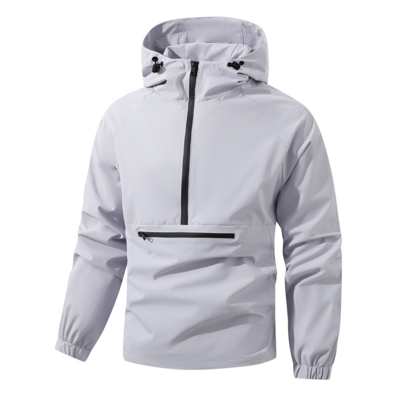 Men's softshell anorak with hood, half zipper, and waterproof front pocket Mune Fashion