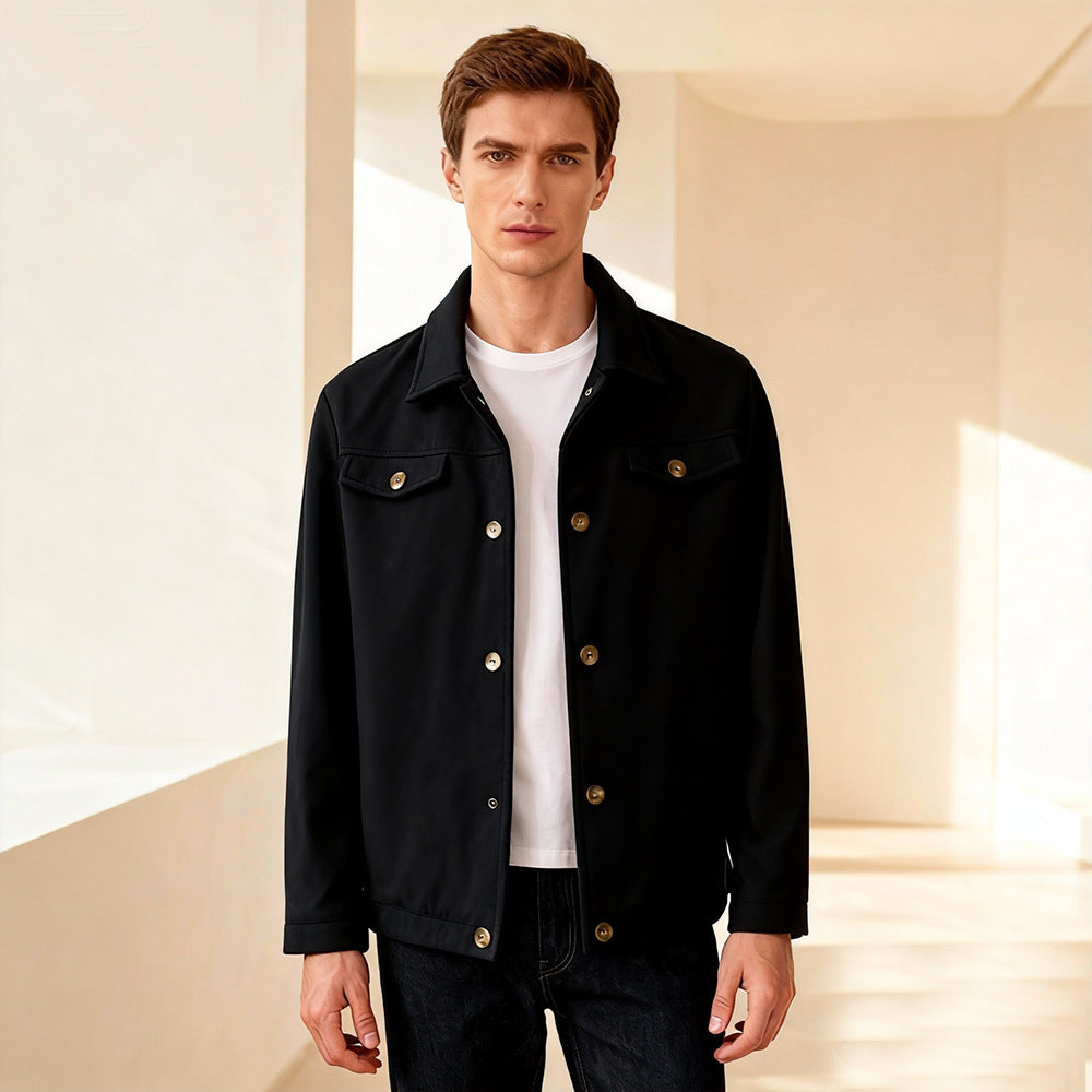 Men's short jacket made of suede imitation with shirt collar and patch pockets Mune Fashion
