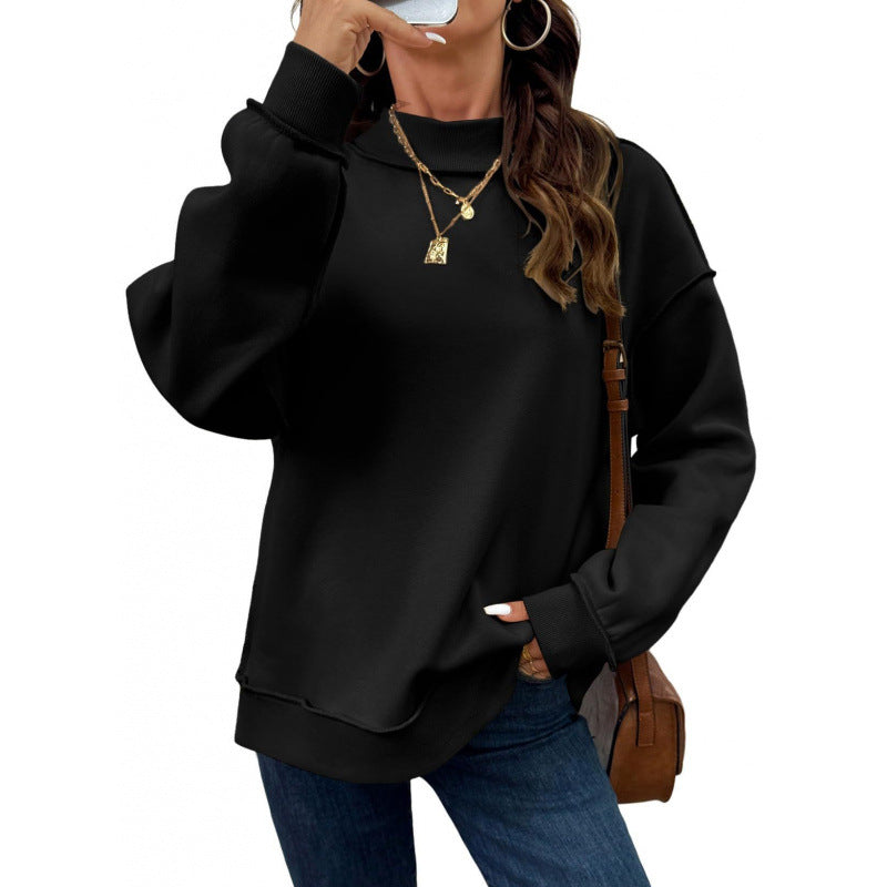 Women's Oversize Sweatshirt with Stand-up Collar, Raglan Sleeves and Ribbed Cuffs Mune Fashion