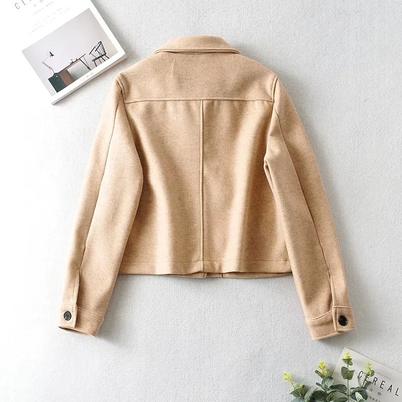 Women Short Wool Blend Transition Jacket with Flap Pockets Mune Fashion