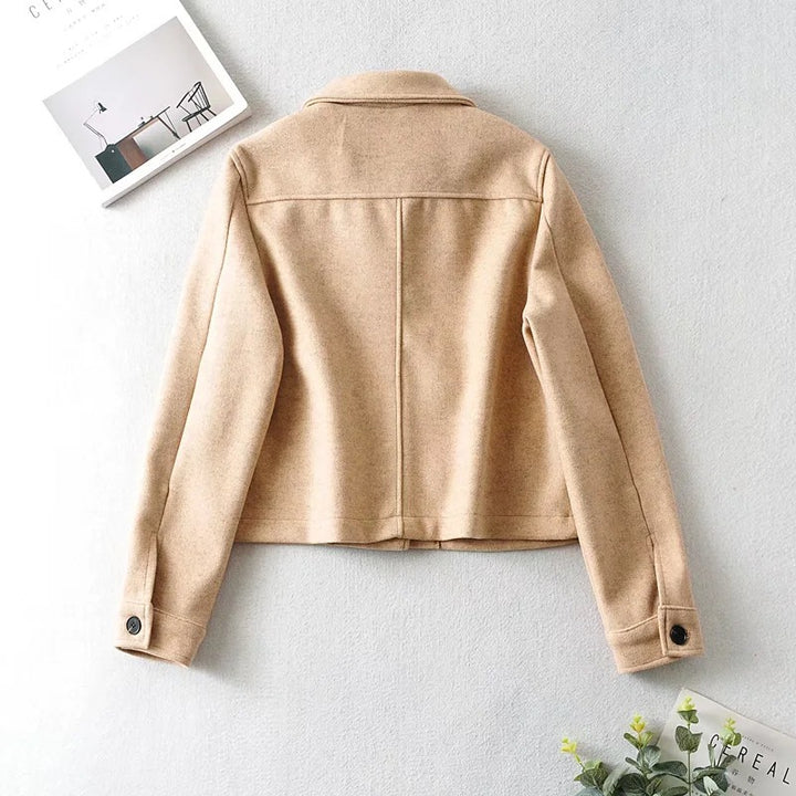 Women Short Wool Blend Transition Jacket with Flap Pockets Mune Fashion