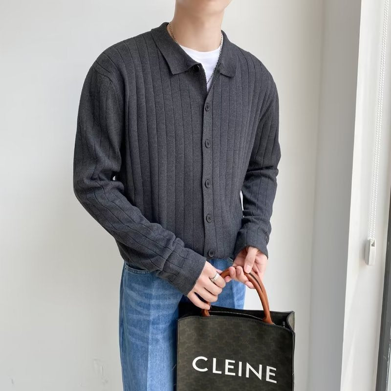 Men's Elegant Long Sleeve Polo Shirt with Structure Mune Fashion