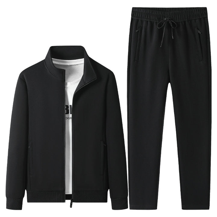 Men's Casual Training Suit Set with Stand Collar Zip Jacket and Jogging Pants made of French Terry Mune Fashion