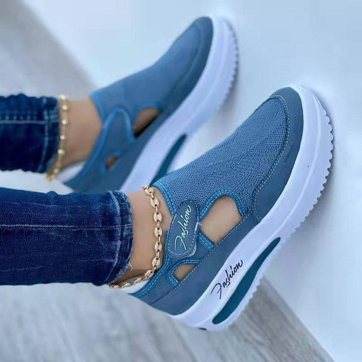 Women Wedge Sneakers with Knitted Upper, Cut-Outs and Velcro Mune Fashion