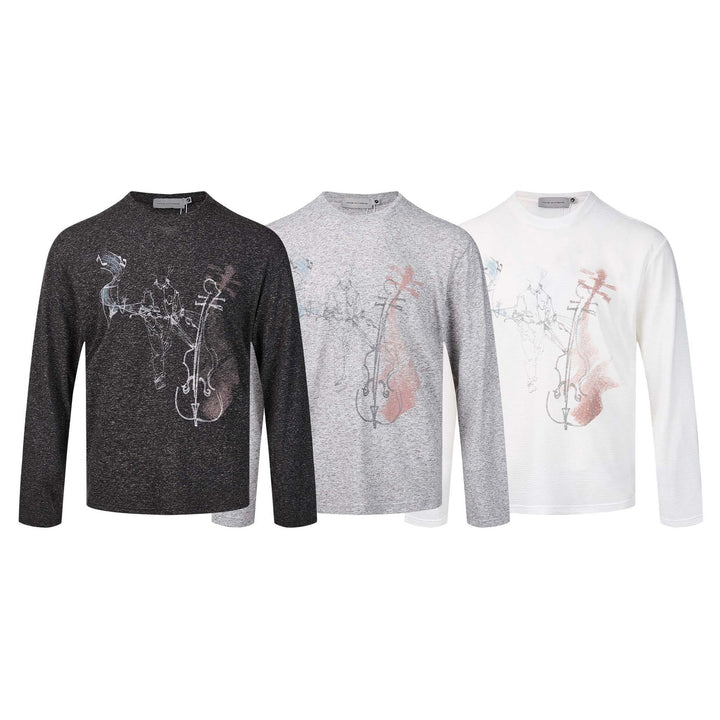 Women's finely textured long sleeve shirt with round neck and delicate graphic print Mune Fashion