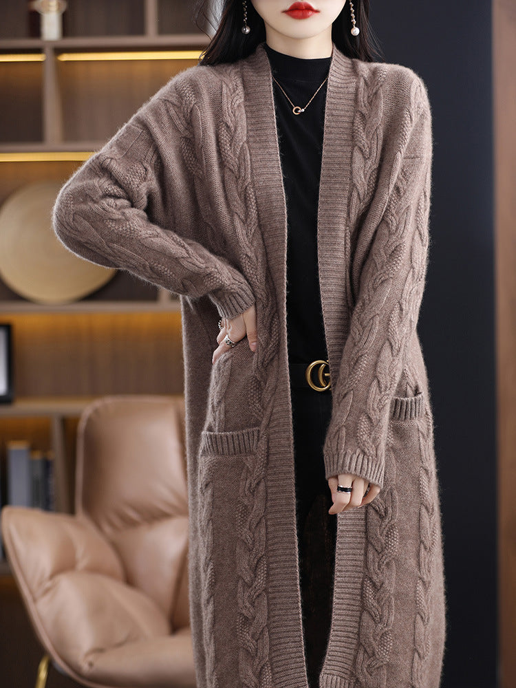 Women Oversize Long Cardigan made of soft wool blend with contrasting block stripes Mune Fashion