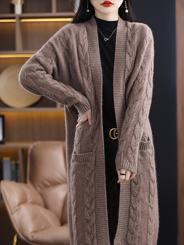 Women Oversize Long Cardigan made of soft wool blend with contrasting block stripes Mune Fashion