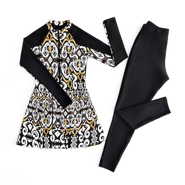 Ladies sporty swimwear with elegant skirt and long sleeve Mune Fashion