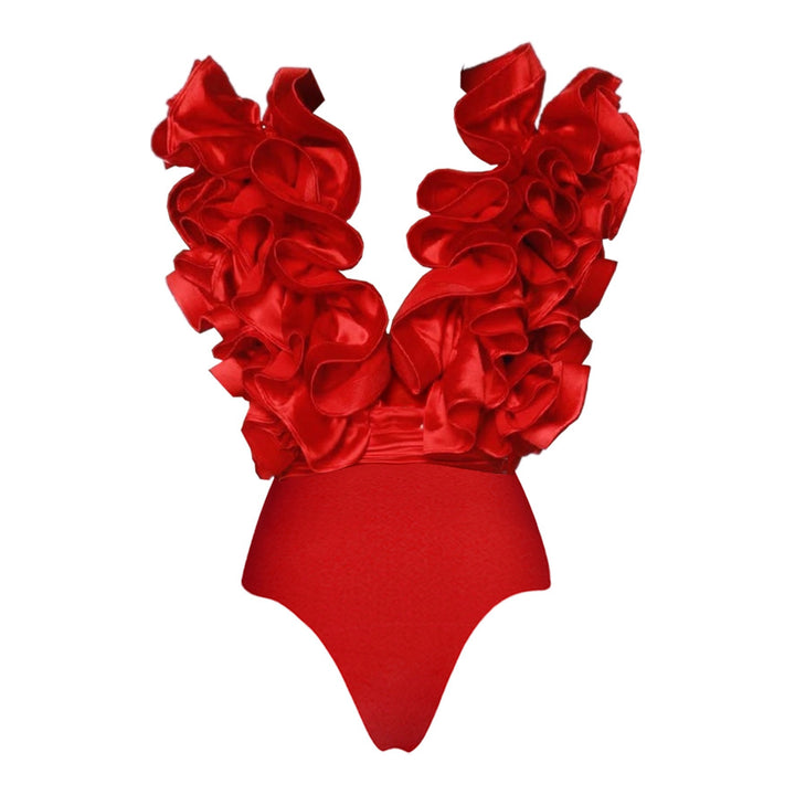 Women Elegant Swimsuit with Ruffles and Wide Pants Design Mune Fashion