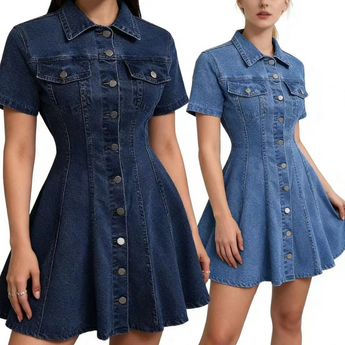 Women's denim dress with fitted cut and button placket Mune Fashion