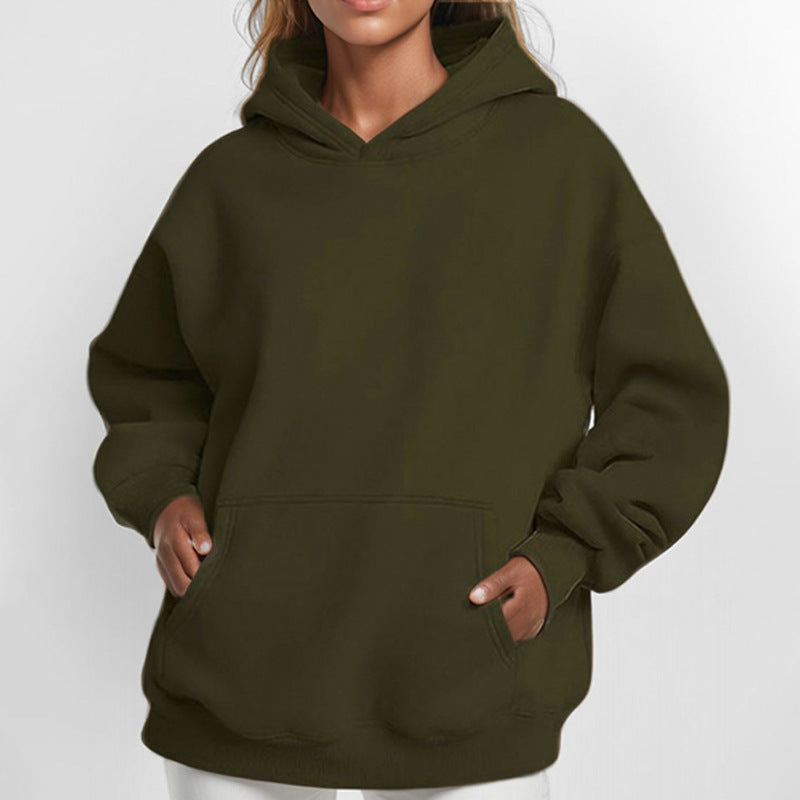 Ladies extra-long oversized hooded sweatshirt with kangaroo pocket, soft fleece lining, and drop shoulder Mune Fashion
