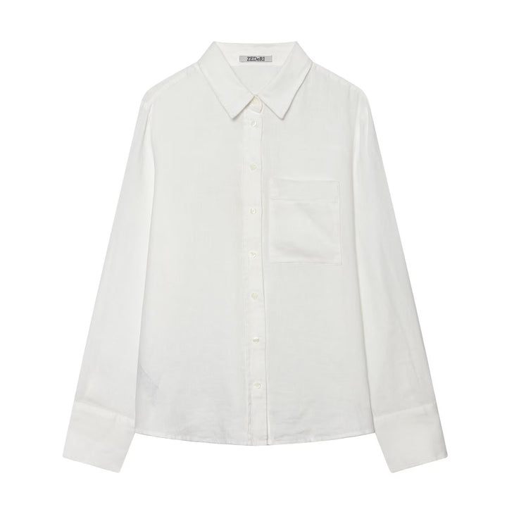 Women Oversized Shirt Blouse in Linen Look with Chest Pocket and Cuffs Mune Fashion