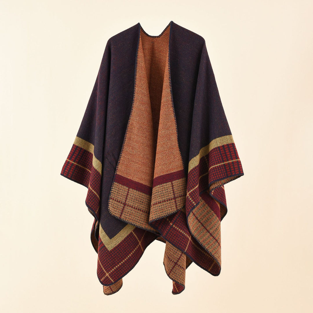 Women's Oversize Cape Poncho made of wool blend with boxy fall and fine border structure Mune Fashion