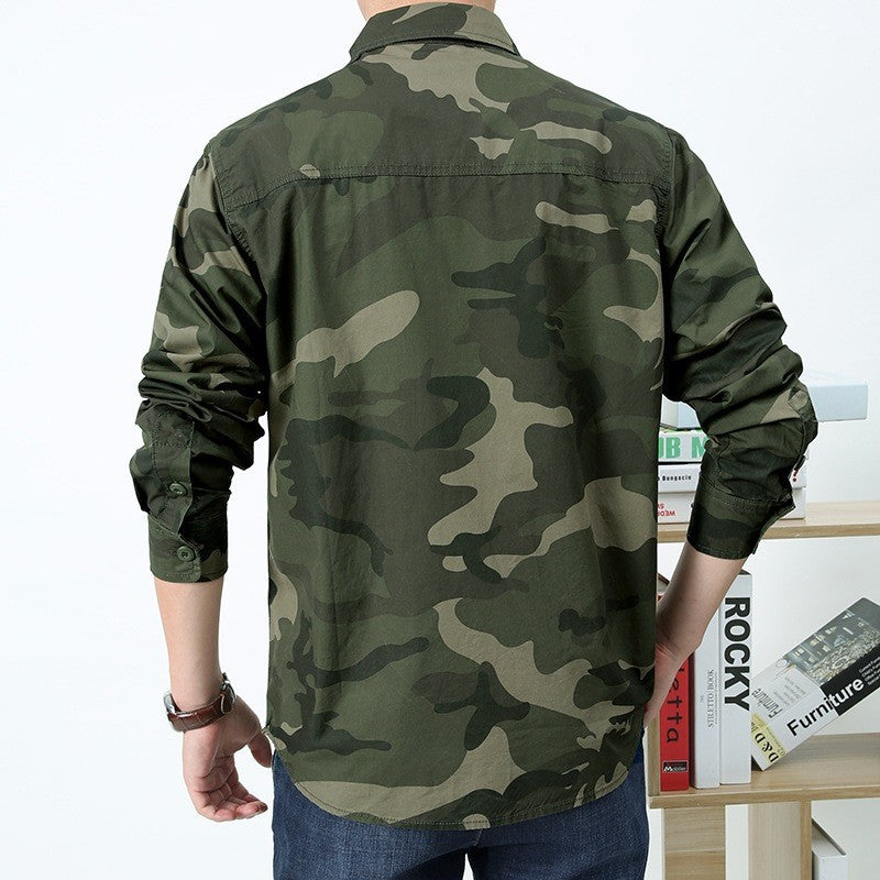 Men's lightweight camouflage utility shirt jacket with double chest pockets, button-up front, and regular fit Mune Fashion