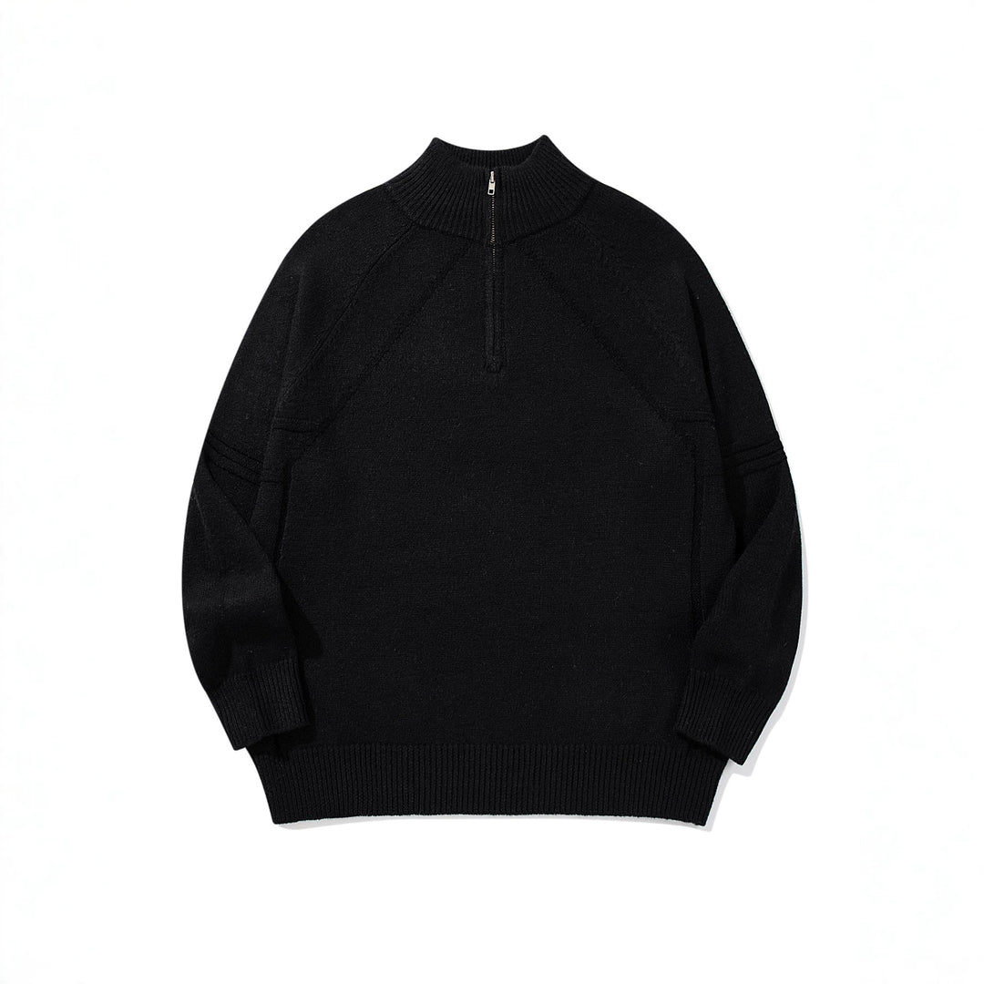 Unisex Halfzip Knit Sweater with High Ribbed Collar and Raglan Sleeves Mune Fashion