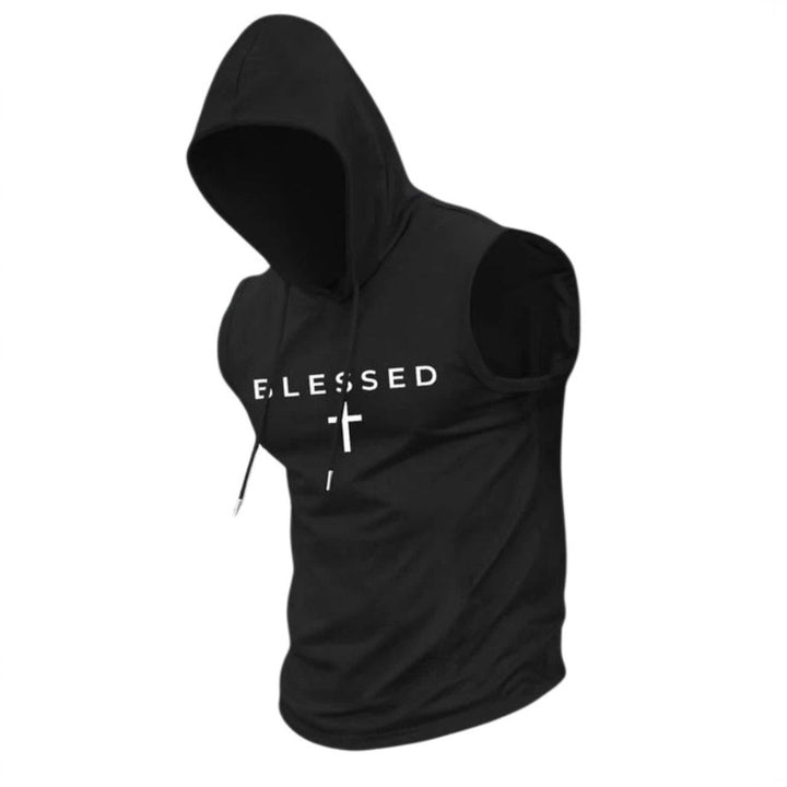 Men's sleeveless hoodie sweatshirt with slogan print and athletic fit Mune Fashion