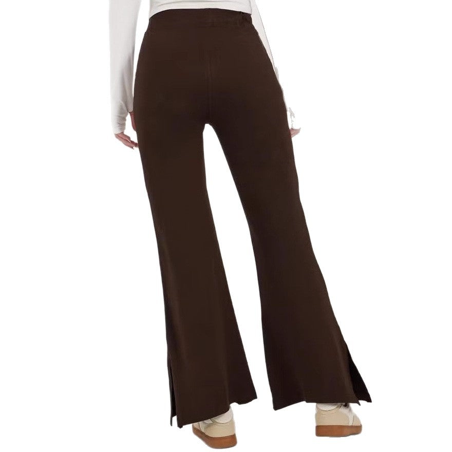 Women’s flared pants with high waist, continuous crease and side hem slit Drune