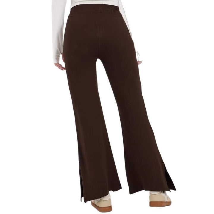 Women’s flared pants with high waist, continuous crease and side hem slit Drune