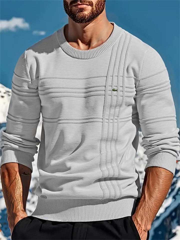 Men's structured round neck sweater made of cotton blend Slim Fit with relief stripes and ribbed cuffs Mune Fashion