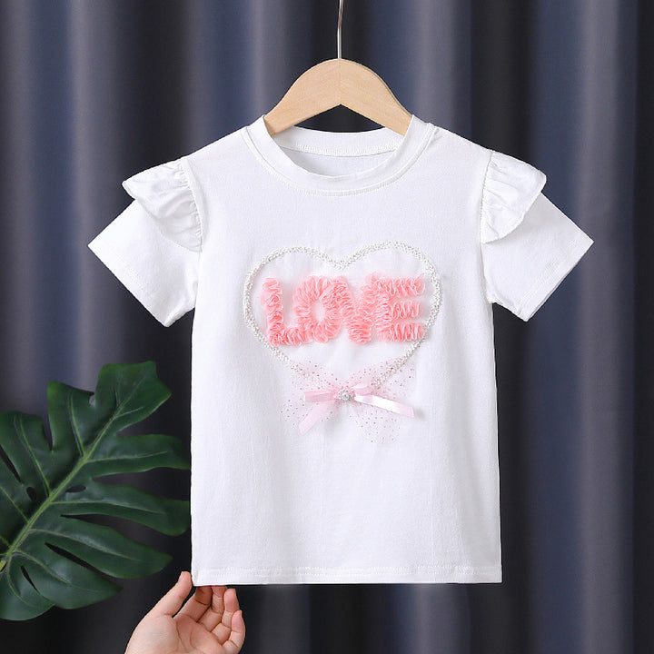 Girl's T-shirt with ruffle details and heart applique Mune Fashion