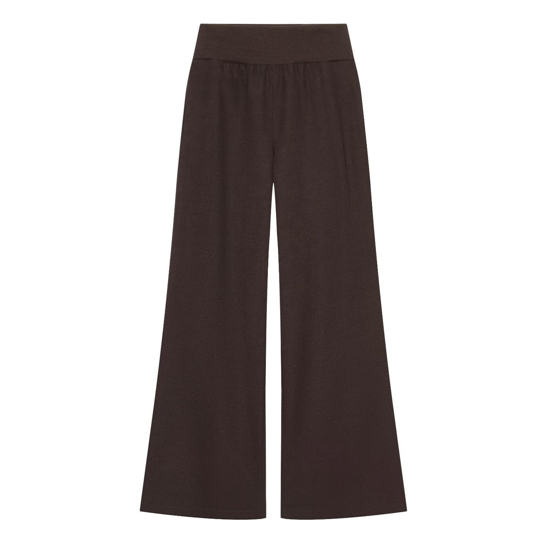 Women Wide Jersey Palazzo Pants with High Ribbed Waistband and Flared Leg Mune Fashion