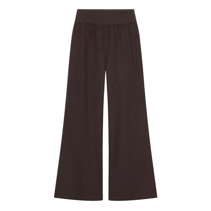 Women Wide Jersey Palazzo Pants with High Ribbed Waistband and Flared Leg Mune Fashion