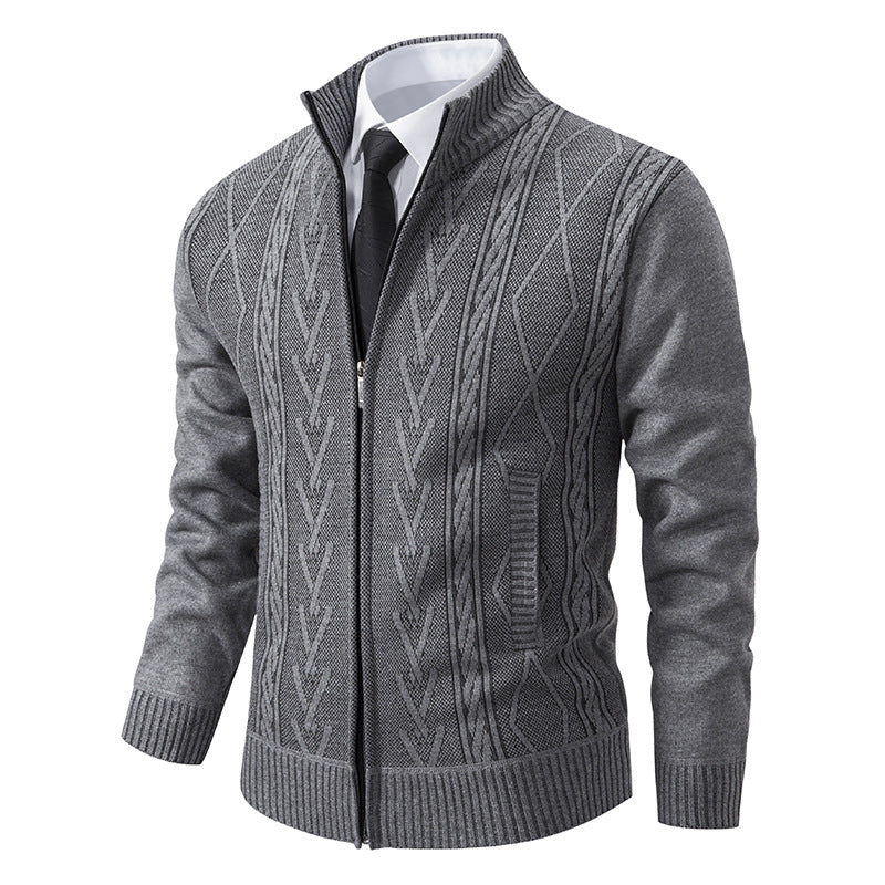 Men's knitted cardigan with raised cable pattern and full-length zipper Mune Fashion