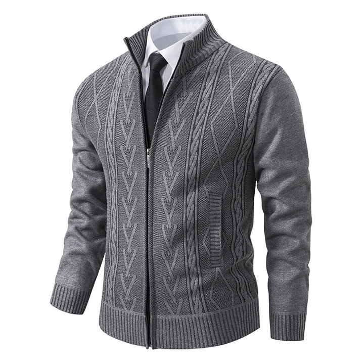 Men's knitted cardigan with raised cable pattern and full-length zipper Mune Fashion