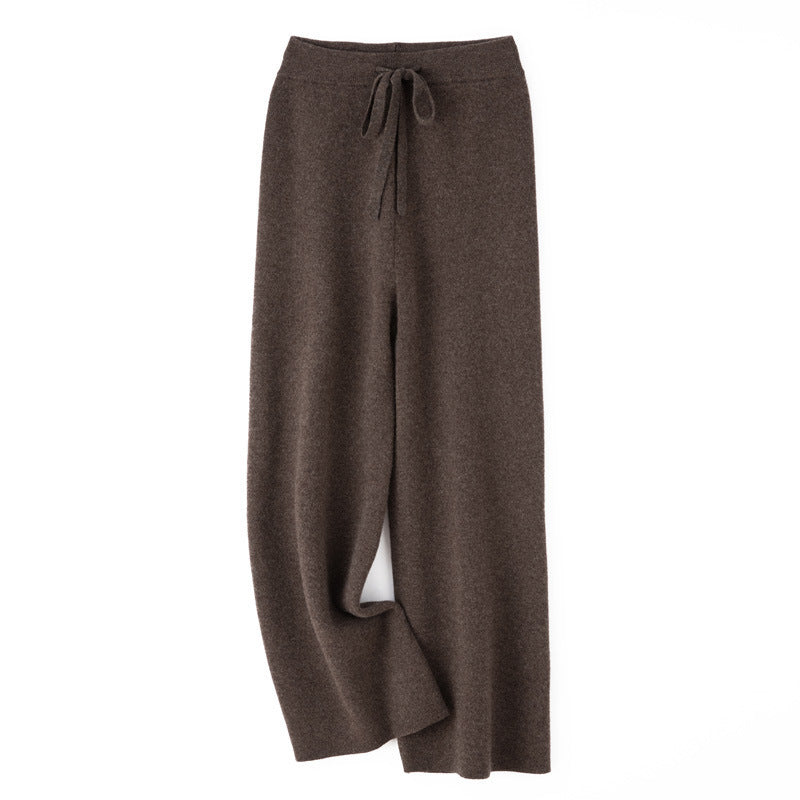 Women's wide knit pants with drawstring waistband and cashmere-like texture Mune Fashion
