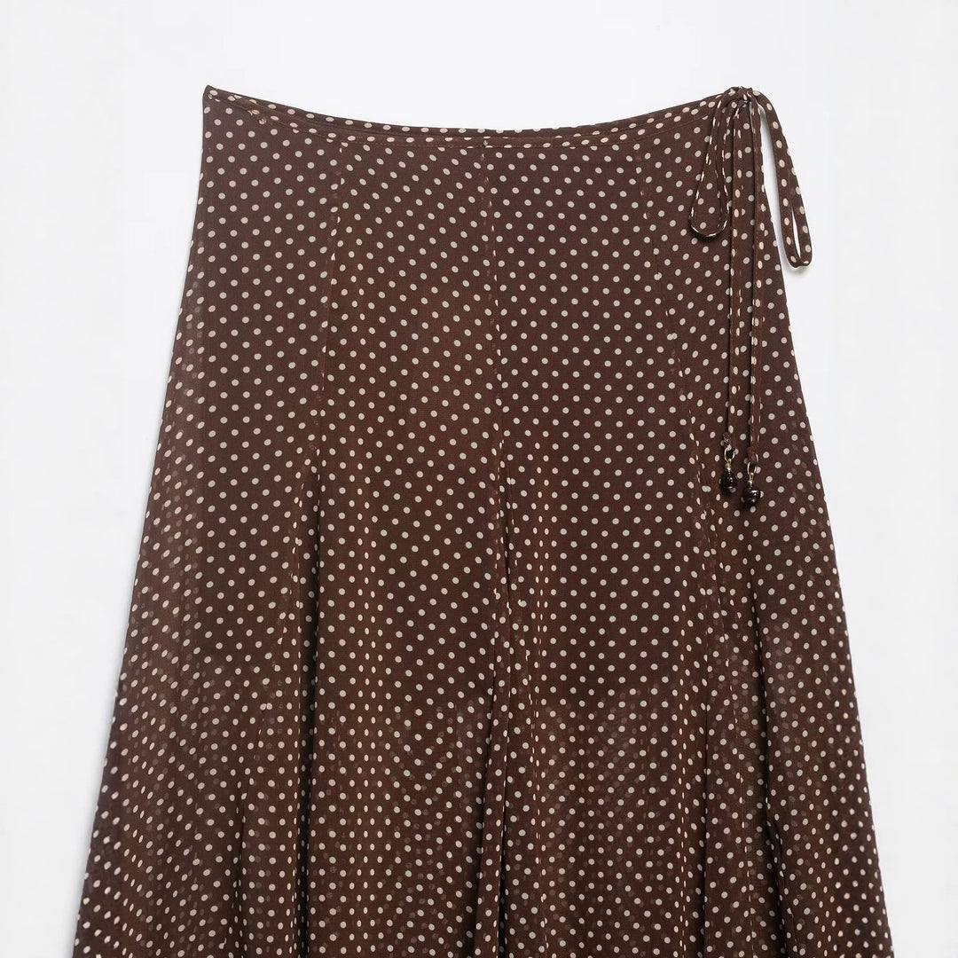 Women's Wrap Midi Skirt made of Chiffon with Polka Dot Pattern Mune Fashion