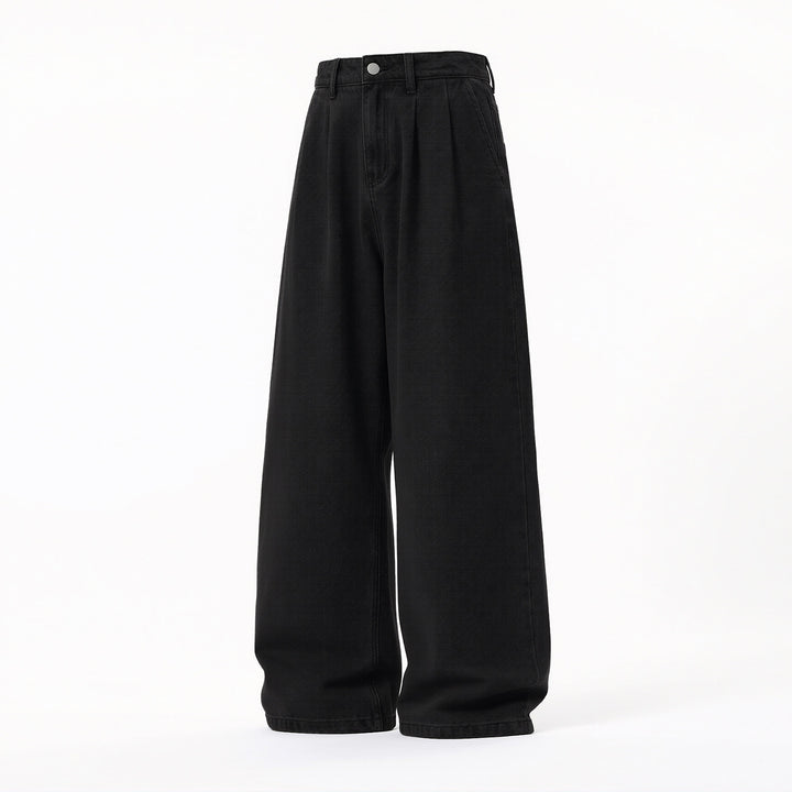 Women Ultra Wide High-Waist Denim Palazzo Pants with Pleats Mune Fashion