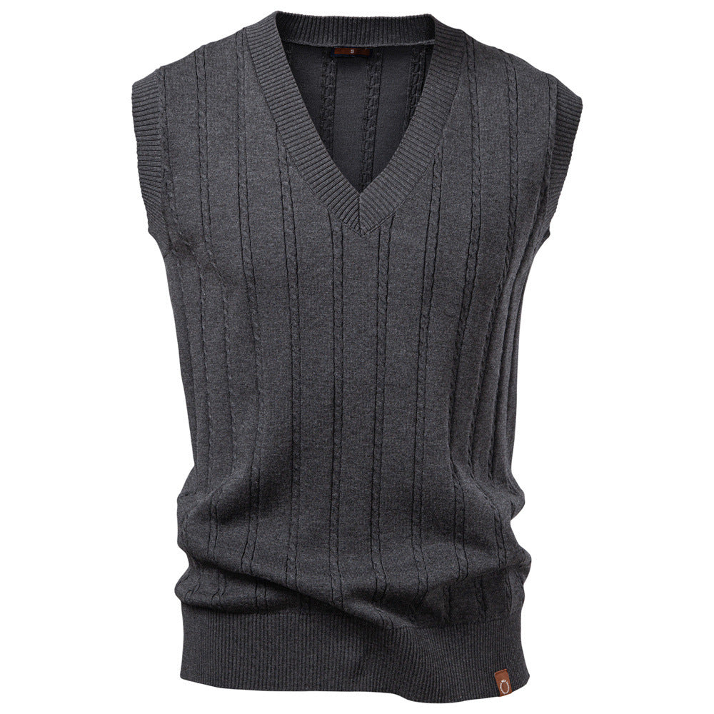 Men's sleeveless knitted vest with V-neck and ribbed hem Mune Fashion