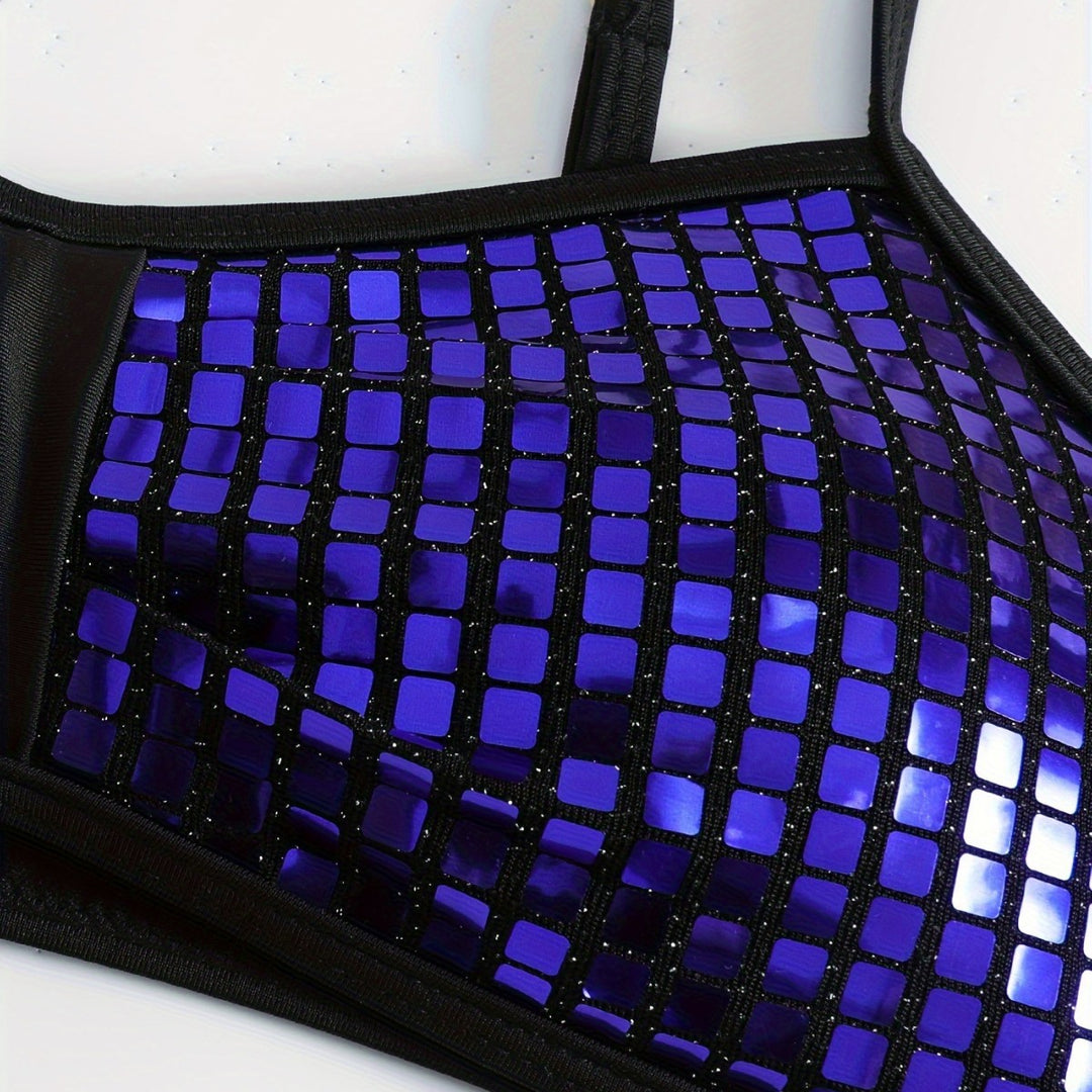 Women's Crop Bikini Top with Glittering Mesh Design Mune Fashion