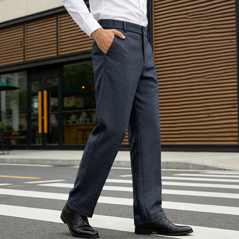 Men's Elegant Straight Tailoring Trousers with Crease and Fine Herringbone Structure Mune Fashion