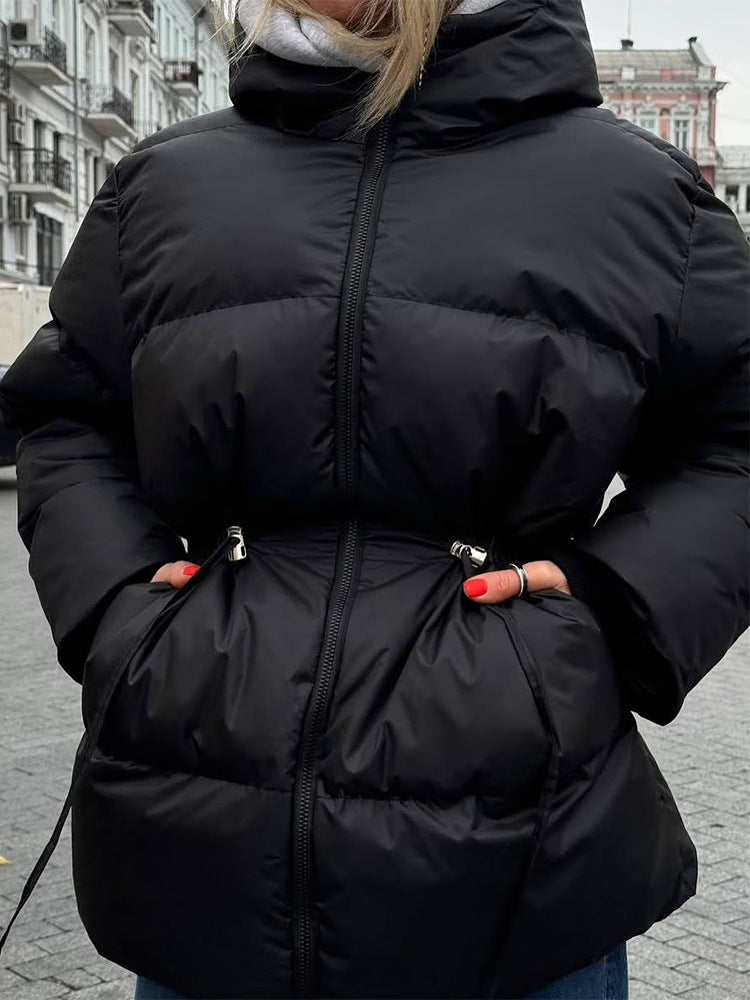 Women Padded Fitted Quilted Jacket with Drawstring & High Standing Collar Mune Fashion