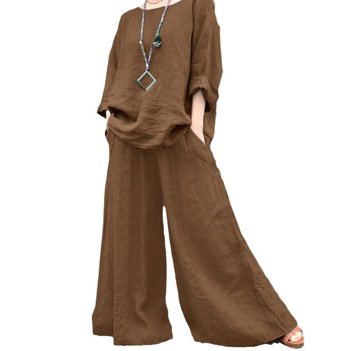 Women's Airy Linen Lounge Set with Boxy Tunic and Extra Wide Palazzo Pants Mune Fashion