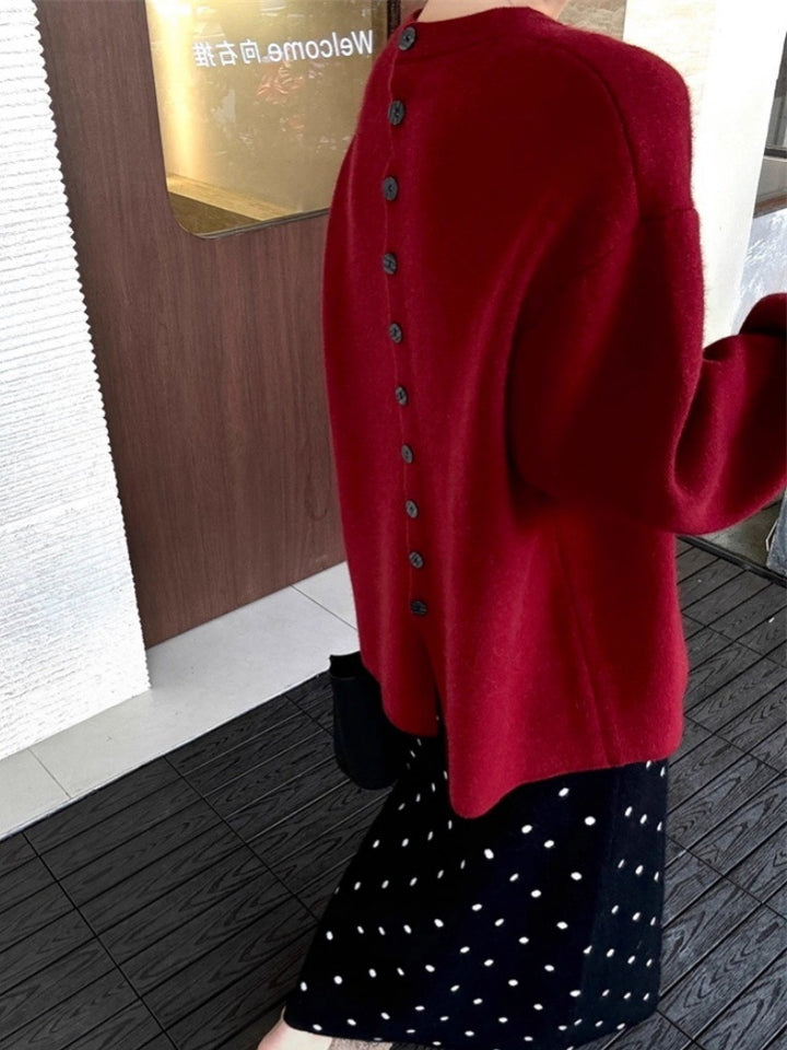 Women's Oversized Fine Knit Sweater with Balloon Sleeves and Button Cuff Mune Fashion