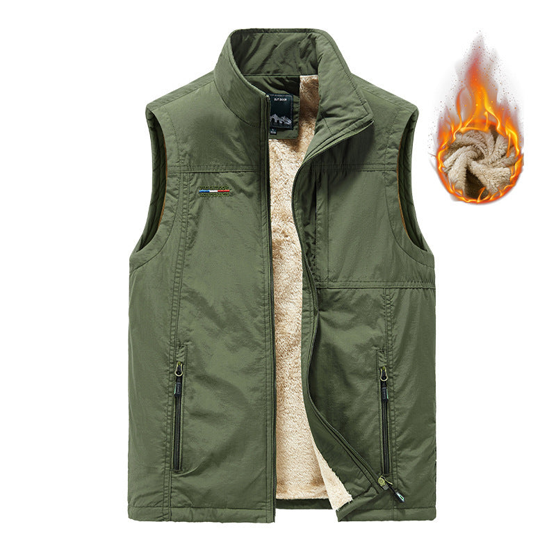 Men's insulating utility vest with teddy fleece lining, stand-up collar, and zippered pockets Mune Fashion