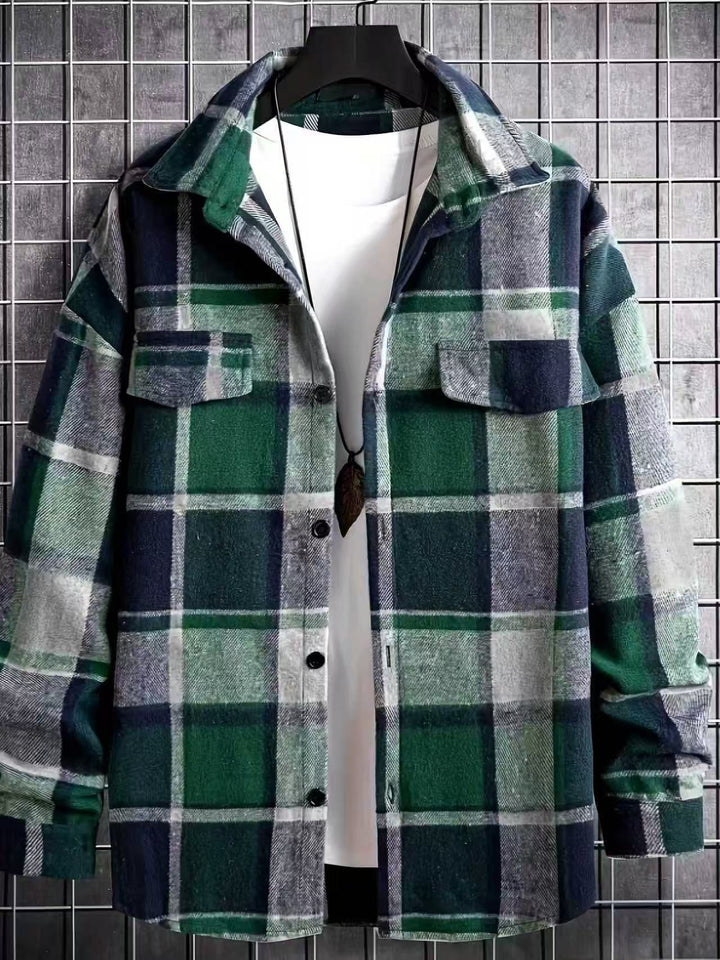 Men's oversized check shirt jacket made of soft flannel with patch chest pockets Mune Fashion
