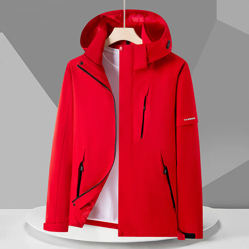 Men's Water-Repellent Softshell Outdoor Jacket with Hood, Multiple Zipper Pockets and Contrasting Panels Mune Fashion