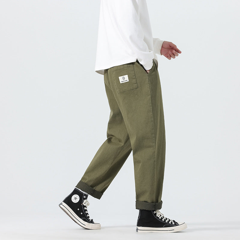 Men's Loose Fit Cropped Denim Pants with Cuff and Label Patch Mune Fashion