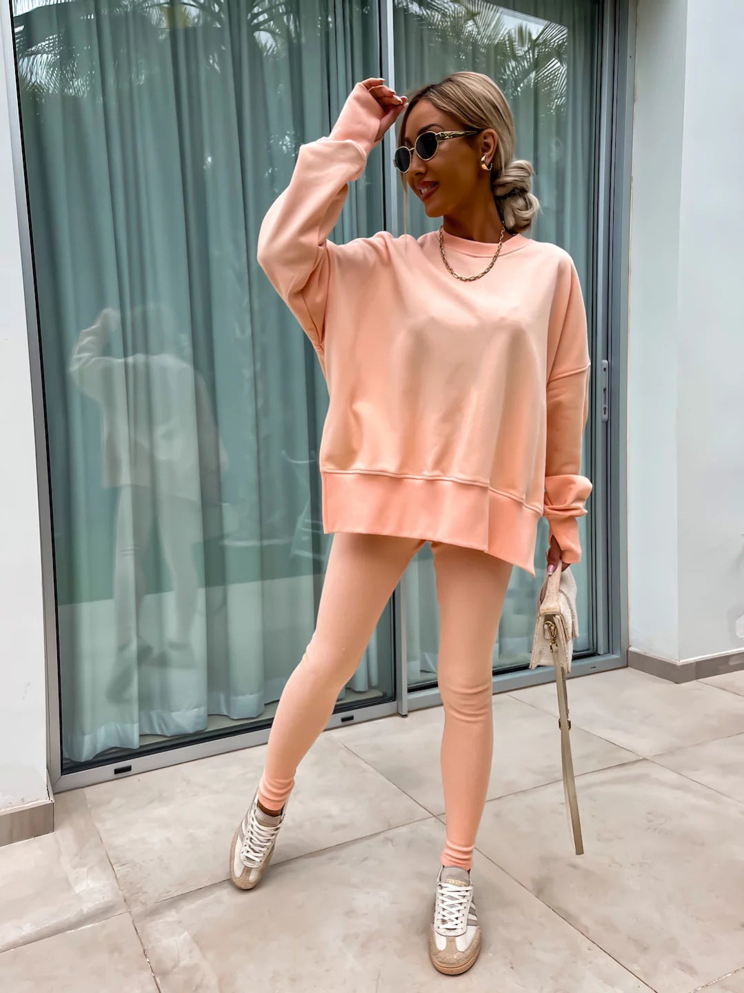 Women nan Oversize Sweatshirt with tailored rib leggings set Mune Fashion