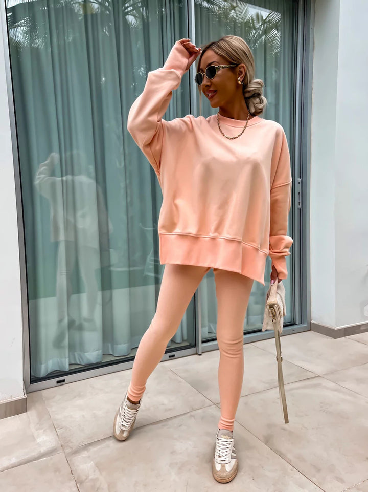 Women nan Oversize Sweatshirt with tailored rib leggings set Mune Fashion