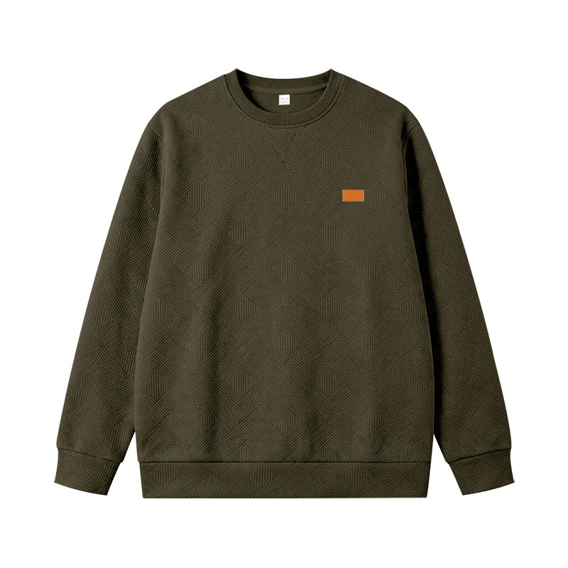 Unisex Textured Cotton Crewneck Sweatshirt with Diamond Structure and Leather Patch Mune Fashion